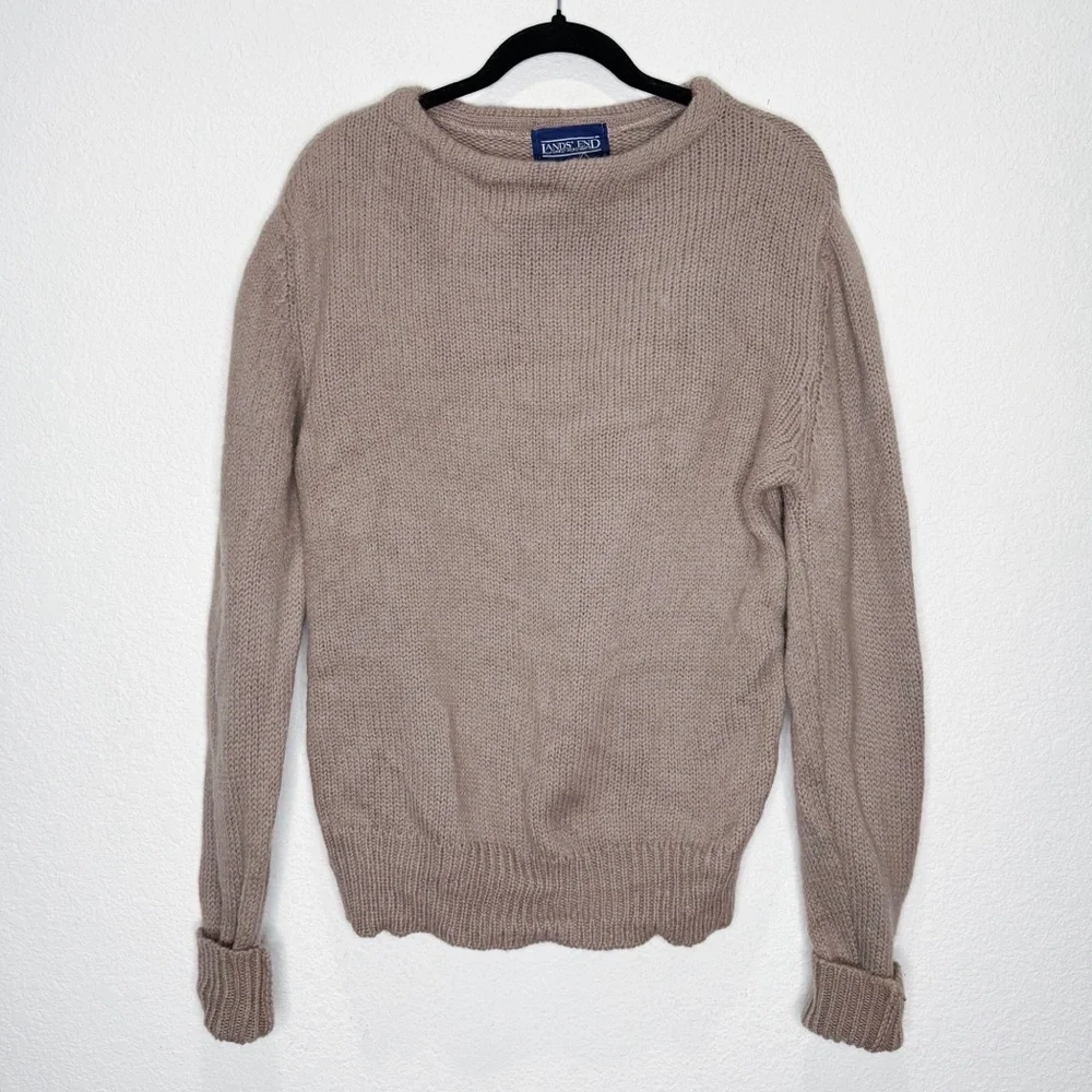 Vintage Lands End 100% Wool Grandpa Sweater Heavy Knit